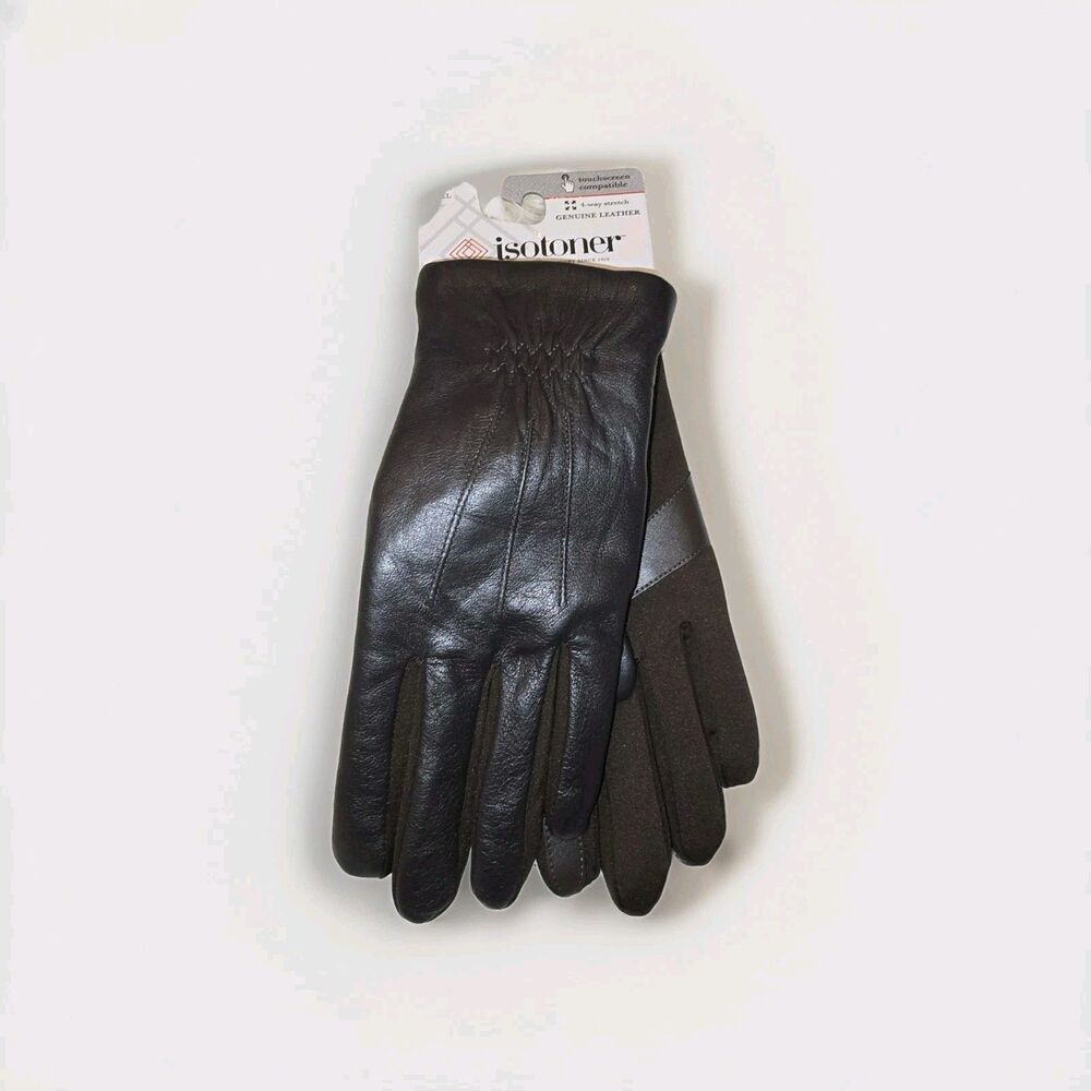 Isotoner Genuine Leather Fleece-Lined Touchscreen Tech Women's Gloves L/XL NEW